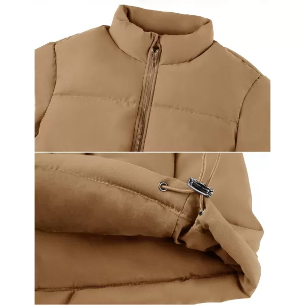 imageZESICA Womens Long Sleeve Cropped Puffer Jacket Winter Zipper Quilted Baggy Warm Short Down Coat Outwear with PocketsKhaki