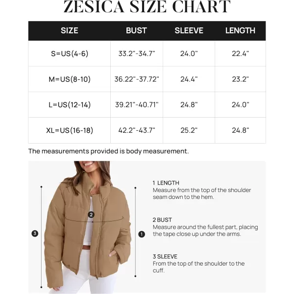 imageZESICA Womens Long Sleeve Cropped Puffer Jacket Winter Zipper Quilted Baggy Warm Short Down Coat Outwear with PocketsKhaki