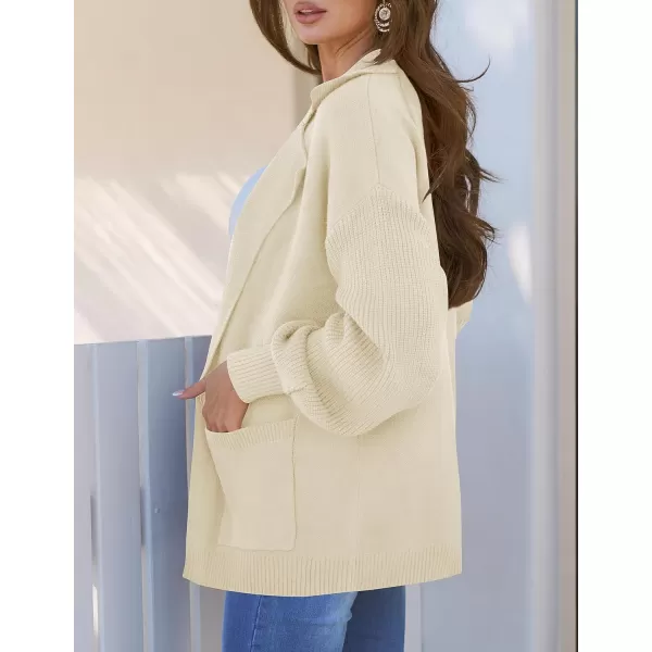 imageZESICA Womens Long Sleeve Open Front Lapel Oversized Knit Cardigan Sweater Coat Outerwear with PocketsApricot