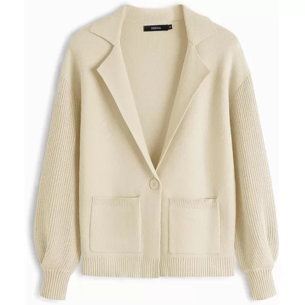 imageZESICA Womens Long Sleeve Open Front Lapel Oversized Knit Cardigan Sweater Coat Outerwear with PocketsApricot