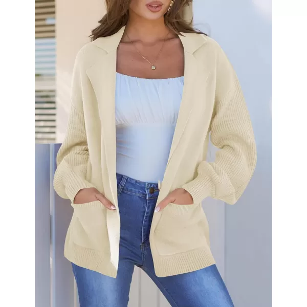 imageZESICA Womens Long Sleeve Open Front Lapel Oversized Knit Cardigan Sweater Coat Outerwear with PocketsApricot