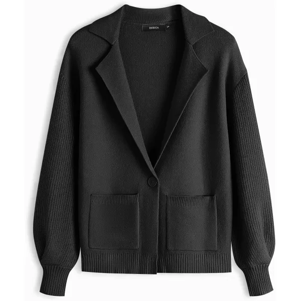 imageZESICA Womens Long Sleeve Open Front Lapel Oversized Knit Cardigan Sweater Coat Outerwear with PocketsBlack
