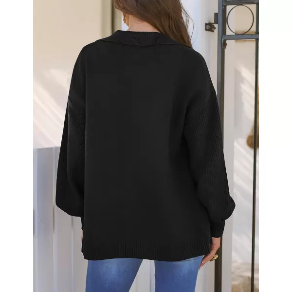 imageZESICA Womens Long Sleeve Open Front Lapel Oversized Knit Cardigan Sweater Coat Outerwear with PocketsBlack