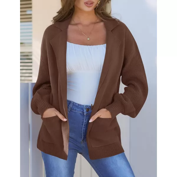 imageZESICA Womens Long Sleeve Open Front Lapel Oversized Knit Cardigan Sweater Coat Outerwear with PocketsBrown