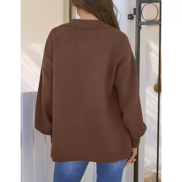 imageZESICA Womens Long Sleeve Open Front Lapel Oversized Knit Cardigan Sweater Coat Outerwear with PocketsBrown