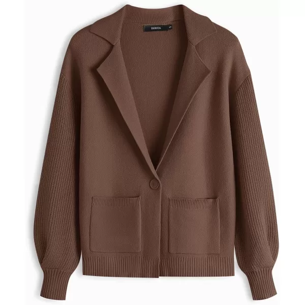 imageZESICA Womens Long Sleeve Open Front Lapel Oversized Knit Cardigan Sweater Coat Outerwear with PocketsBrown