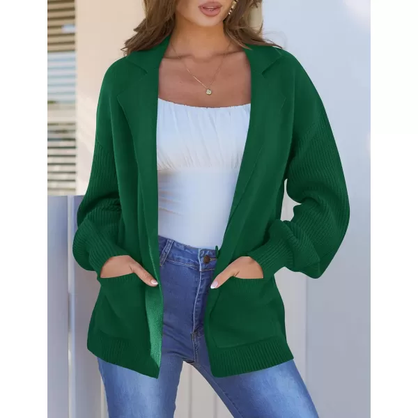 imageZESICA Womens Long Sleeve Open Front Lapel Oversized Knit Cardigan Sweater Coat Outerwear with PocketsGreen