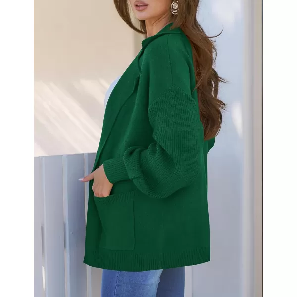 imageZESICA Womens Long Sleeve Open Front Lapel Oversized Knit Cardigan Sweater Coat Outerwear with PocketsGreen