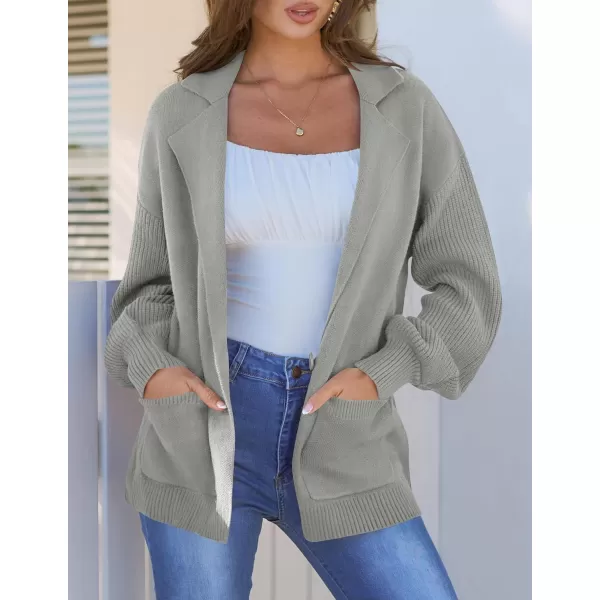 imageZESICA Womens Long Sleeve Open Front Lapel Oversized Knit Cardigan Sweater Coat Outerwear with PocketsGrey