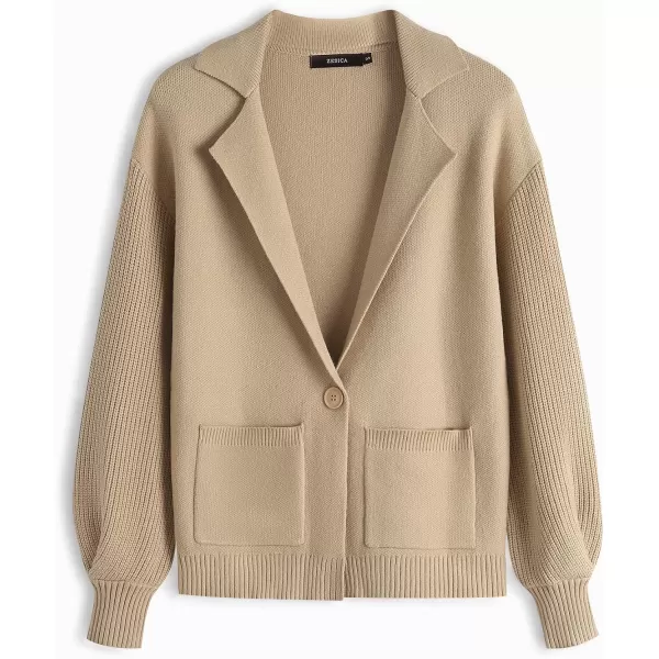 imageZESICA Womens Long Sleeve Open Front Lapel Oversized Knit Cardigan Sweater Coat Outerwear with PocketsKhaki