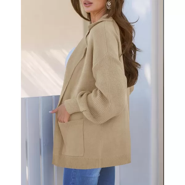 imageZESICA Womens Long Sleeve Open Front Lapel Oversized Knit Cardigan Sweater Coat Outerwear with PocketsKhaki