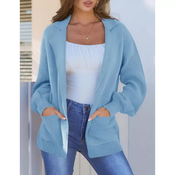 imageZESICA Womens Long Sleeve Open Front Lapel Oversized Knit Cardigan Sweater Coat Outerwear with PocketsLightblue