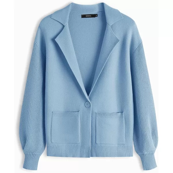 imageZESICA Womens Long Sleeve Open Front Lapel Oversized Knit Cardigan Sweater Coat Outerwear with PocketsLightblue