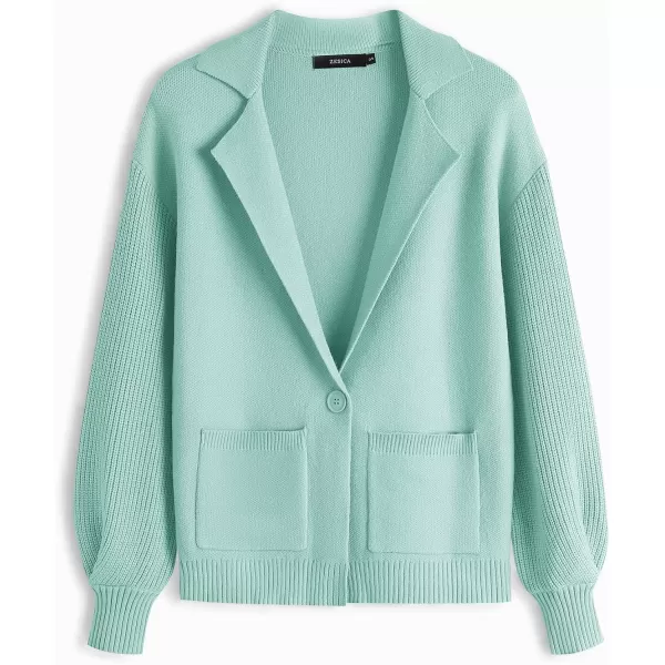imageZESICA Womens Long Sleeve Open Front Lapel Oversized Knit Cardigan Sweater Coat Outerwear with PocketsLightgreen
