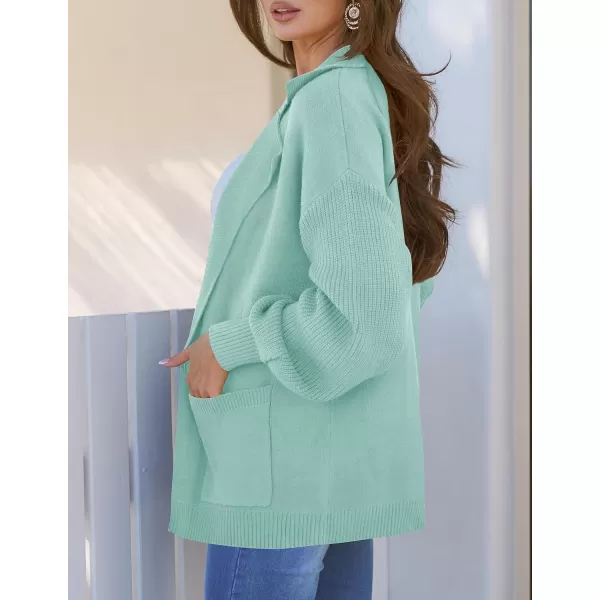 imageZESICA Womens Long Sleeve Open Front Lapel Oversized Knit Cardigan Sweater Coat Outerwear with PocketsLightgreen