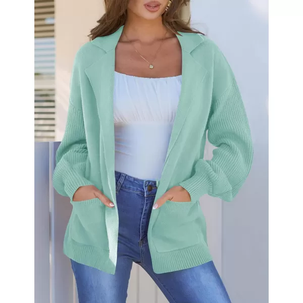 imageZESICA Womens Long Sleeve Open Front Lapel Oversized Knit Cardigan Sweater Coat Outerwear with PocketsLightgreen