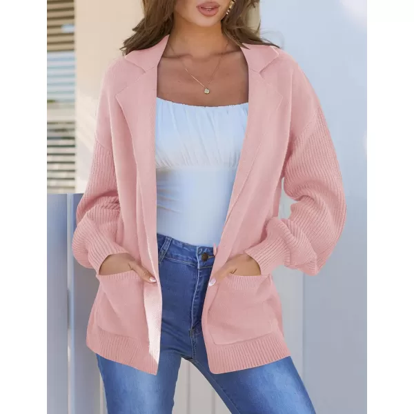 imageZESICA Womens Long Sleeve Open Front Lapel Oversized Knit Cardigan Sweater Coat Outerwear with PocketsPink