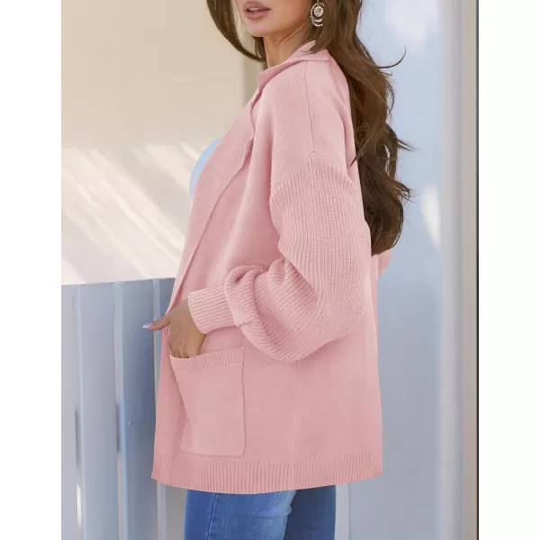 imageZESICA Womens Long Sleeve Open Front Lapel Oversized Knit Cardigan Sweater Coat Outerwear with PocketsPink