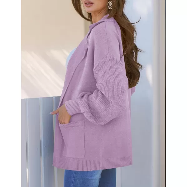 imageZESICA Womens Long Sleeve Open Front Lapel Oversized Knit Cardigan Sweater Coat Outerwear with PocketsPurple