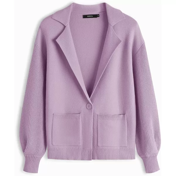 imageZESICA Womens Long Sleeve Open Front Lapel Oversized Knit Cardigan Sweater Coat Outerwear with PocketsPurple