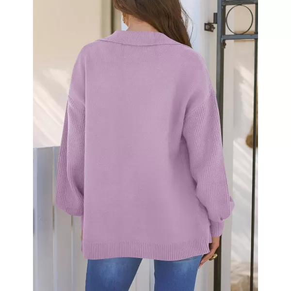 imageZESICA Womens Long Sleeve Open Front Lapel Oversized Knit Cardigan Sweater Coat Outerwear with PocketsPurple