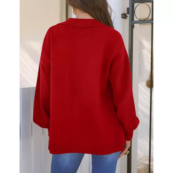 imageZESICA Womens Long Sleeve Open Front Lapel Oversized Knit Cardigan Sweater Coat Outerwear with PocketsRed
