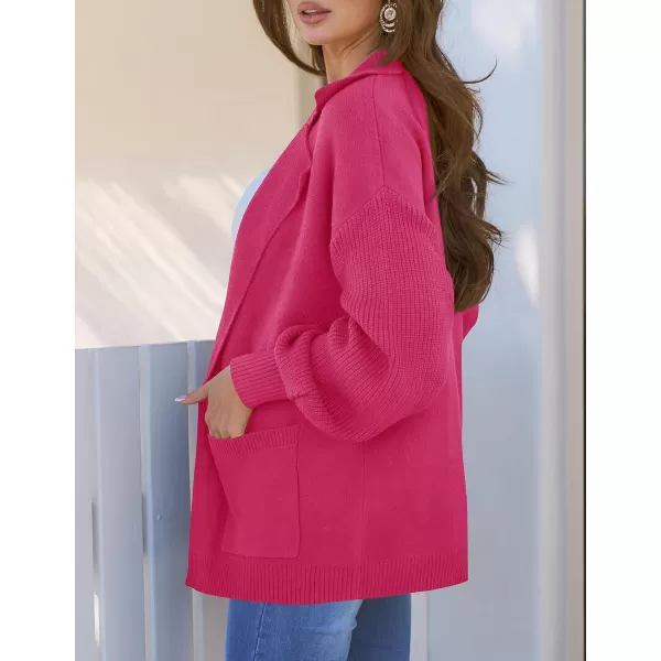 imageZESICA Womens Long Sleeve Open Front Lapel Oversized Knit Cardigan Sweater Coat Outerwear with PocketsRose
