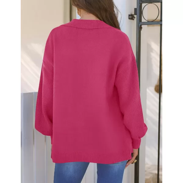 imageZESICA Womens Long Sleeve Open Front Lapel Oversized Knit Cardigan Sweater Coat Outerwear with PocketsRose