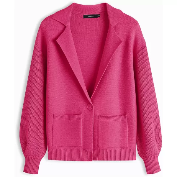 imageZESICA Womens Long Sleeve Open Front Lapel Oversized Knit Cardigan Sweater Coat Outerwear with PocketsRose