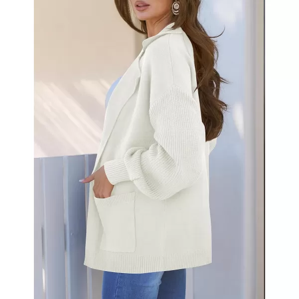 imageZESICA Womens Long Sleeve Open Front Lapel Oversized Knit Cardigan Sweater Coat Outerwear with PocketsWhite