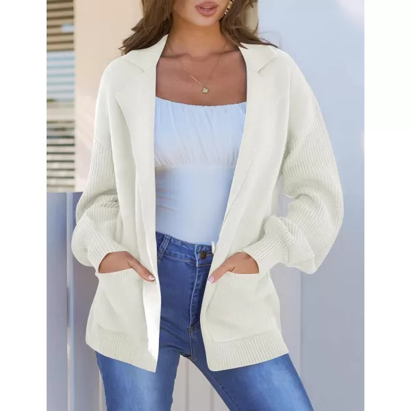 imageZESICA Womens Long Sleeve Open Front Lapel Oversized Knit Cardigan Sweater Coat Outerwear with PocketsWhite