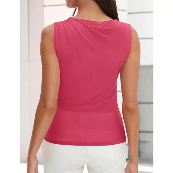 imageZESICA Womens Mesh Tank Top 2024 Summer Sleeveless High Neck Ruched Slim Fitted Casual Tee ShirtsRose