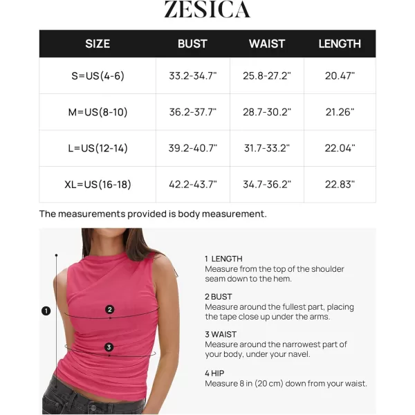 imageZESICA Womens Mesh Tank Top 2024 Summer Sleeveless High Neck Ruched Slim Fitted Casual Tee ShirtsRose