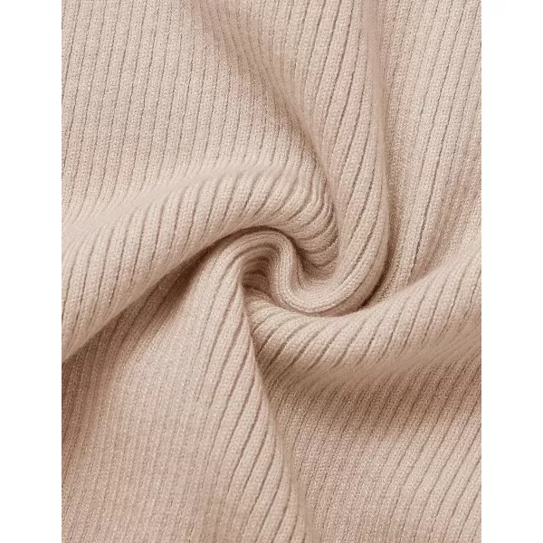 imageZESICA Womens Mock Neck Sweater Dresses Long Sleeve Side Slit Slim Fit Fall Elegant Ribbed Knit Midi DressApricot