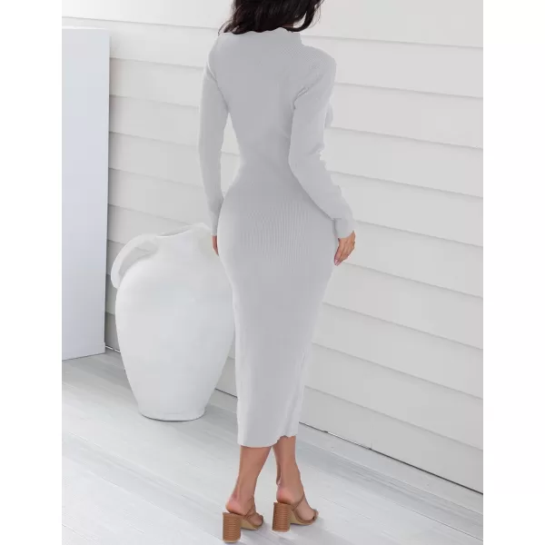 imageZESICA Womens Mock Neck Sweater Dresses Long Sleeve Side Slit Slim Fit Fall Elegant Ribbed Knit Midi DressGrey