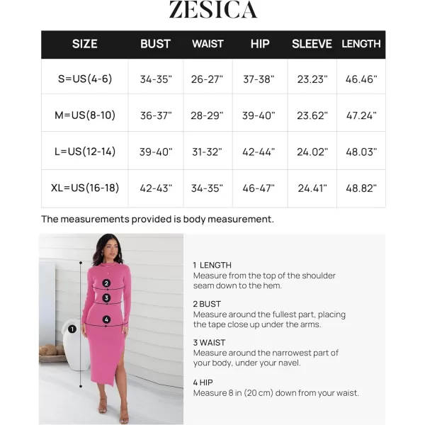 imageZESICA Womens Mock Neck Sweater Dresses Long Sleeve Side Slit Slim Fit Fall Elegant Ribbed Knit Midi DressHotpink