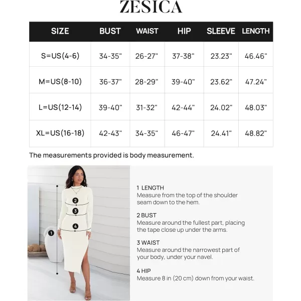 imageZESICA Womens Mock Neck Sweater Dresses Long Sleeve Side Slit Slim Fit Fall Elegant Ribbed Knit Midi DressIvory