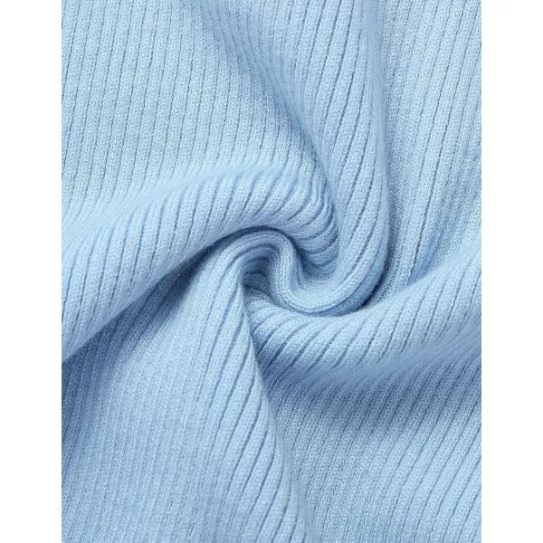 imageZESICA Womens Mock Neck Sweater Dresses Long Sleeve Side Slit Slim Fit Fall Elegant Ribbed Knit Midi DressLightblue