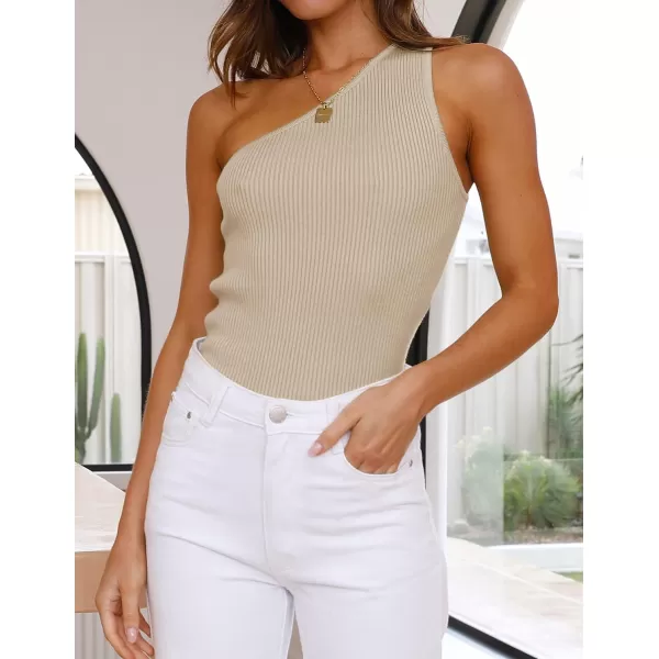 imageZESICA Womens One Shoulder Tank Summer Sleeveless T Shirt Ribbed Knit Slim Fit Sexy Casual Basic Tee TopsApricot