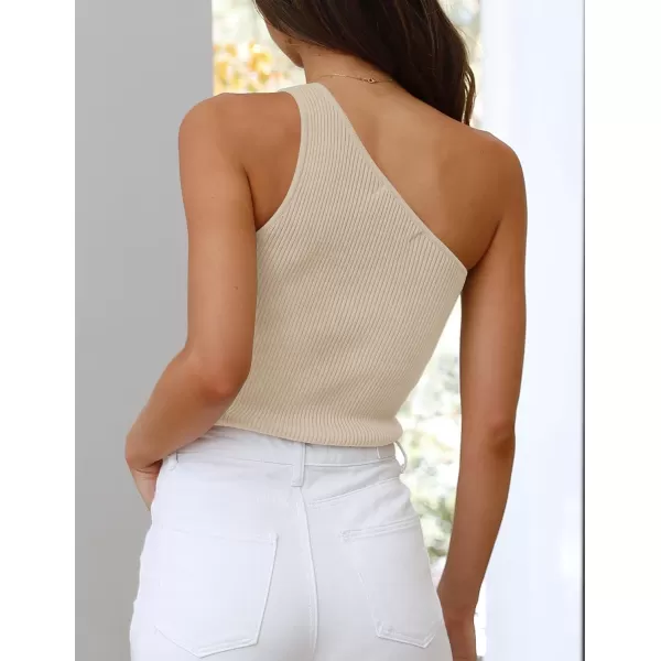 imageZESICA Womens One Shoulder Tank Summer Sleeveless T Shirt Ribbed Knit Slim Fit Sexy Casual Basic Tee TopsApricot