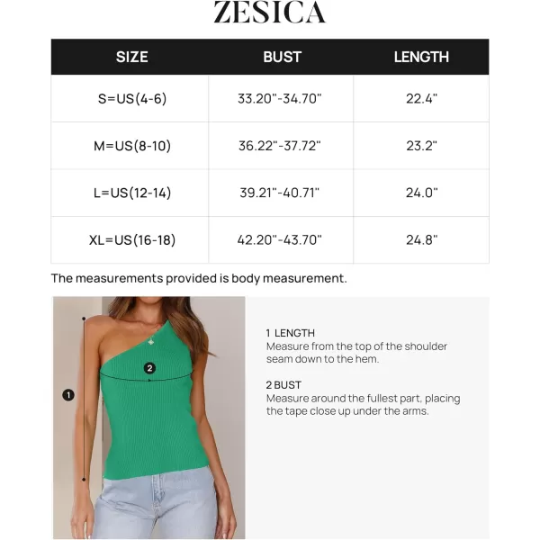 imageZESICA Womens One Shoulder Tank Summer Sleeveless T Shirt Ribbed Knit Slim Fit Sexy Casual Basic Tee TopsGreen