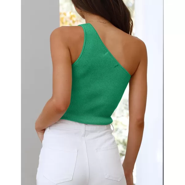imageZESICA Womens One Shoulder Tank Summer Sleeveless T Shirt Ribbed Knit Slim Fit Sexy Casual Basic Tee TopsGreen