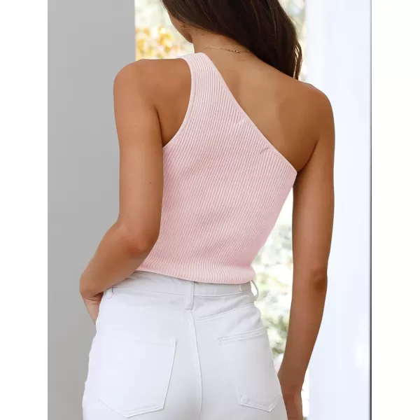 imageZESICA Womens One Shoulder Tank Summer Sleeveless T Shirt Ribbed Knit Slim Fit Sexy Casual Basic Tee TopsLightpink