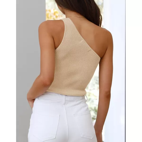imageZESICA Womens One Shoulder Tank Summer Sleeveless T Shirt Ribbed Knit Slim Fit Sexy Casual Basic Tee TopsLightyellow