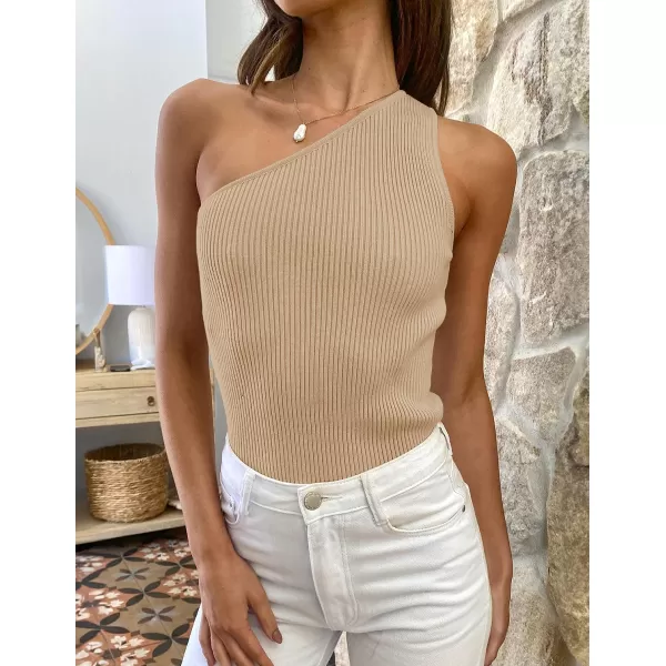imageZESICA Womens One Shoulder Tank Summer Sleeveless T Shirt Ribbed Knit Slim Fit Sexy Casual Basic Tee TopsLightyellow