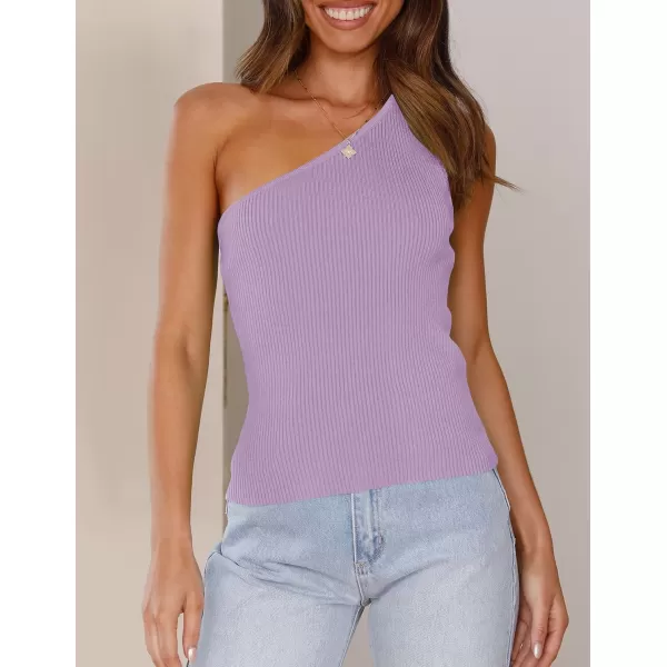 imageZESICA Womens One Shoulder Tank Summer Sleeveless T Shirt Ribbed Knit Slim Fit Sexy Casual Basic Tee TopsPurple