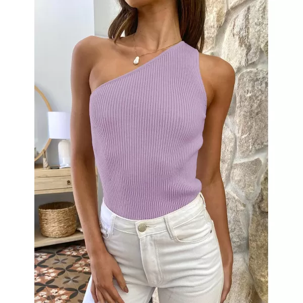 imageZESICA Womens One Shoulder Tank Summer Sleeveless T Shirt Ribbed Knit Slim Fit Sexy Casual Basic Tee TopsPurple