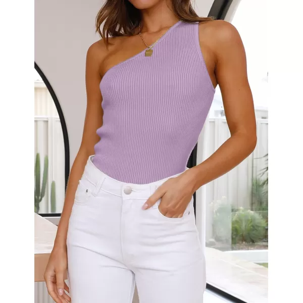 imageZESICA Womens One Shoulder Tank Summer Sleeveless T Shirt Ribbed Knit Slim Fit Sexy Casual Basic Tee TopsPurple
