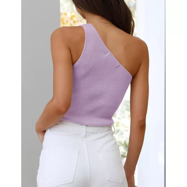 imageZESICA Womens One Shoulder Tank Summer Sleeveless T Shirt Ribbed Knit Slim Fit Sexy Casual Basic Tee TopsPurple