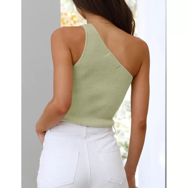 imageZESICA Womens One Shoulder Tank Summer Sleeveless T Shirt Ribbed Knit Slim Fit Sexy Casual Basic Tee TopsSage